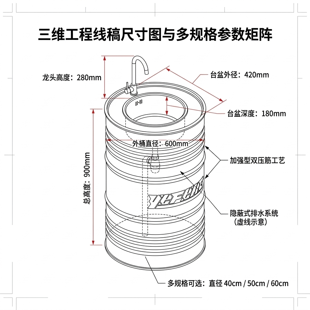 铁艺洗手盆复古工业风油桶创意卫生间洗漱台厕所个性洗手池洗手台 - 产品图片