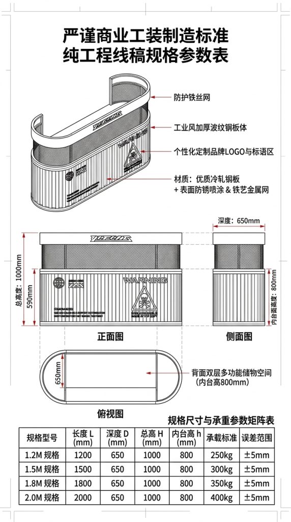 工业风吧台收银台酒吧清吧小酒馆健身房商用集装箱铁艺前台接待台 - 产品图片