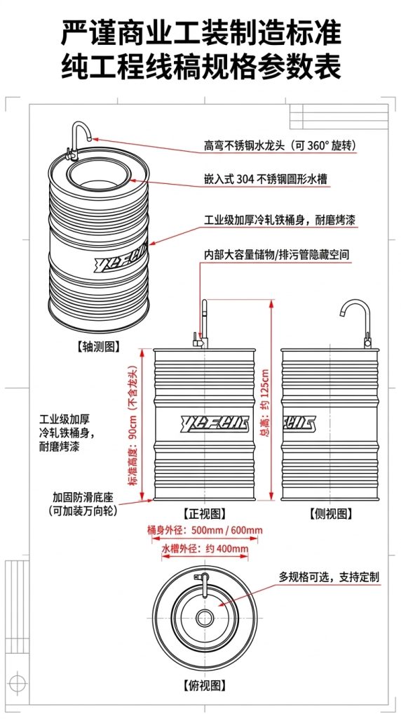 铁艺洗手盆复古工业风油桶创意卫生间洗漱台厕所个性洗手池洗手台 - 产品图片