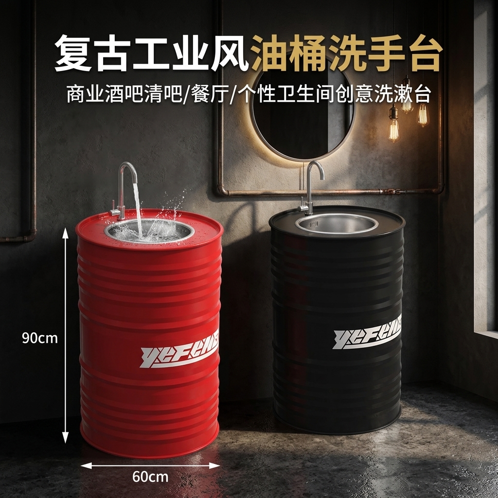 铁艺洗手盆复古工业风油桶创意卫生间洗漱台厕所个性洗手池洗手台 - 产品图片