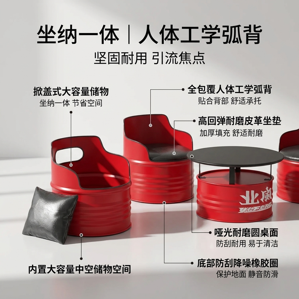 工业风酒吧桌椅组合网红个性创意铁艺油桶定制咖啡厅清吧卡座沙发 - 产品图片