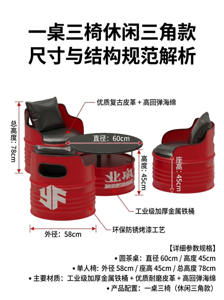 工业风酒吧桌椅组合网红个性创意铁艺油桶定制咖啡厅清吧卡座沙发 - 产品图片