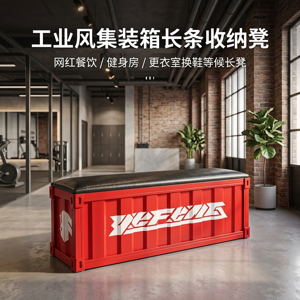 工业风长条凳网红奶茶店咖啡厅餐饮健身房收纳换鞋凳酒吧等候长凳 - 产品图片