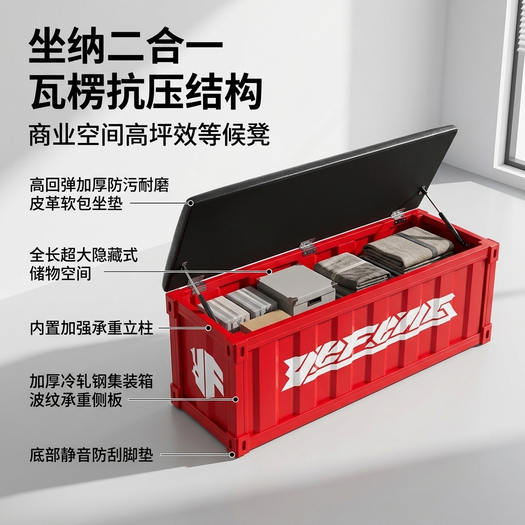 工业风长条凳网红奶茶店咖啡厅餐饮健身房收纳换鞋凳酒吧等候长凳 - 产品图片