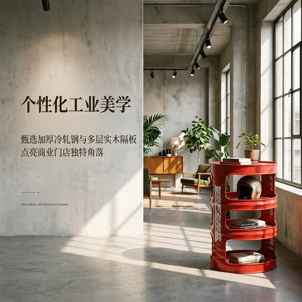 工业风油桶置物架酒吧清吧小酒馆复古创意商用收纳多层隔板展示架 - 产品图片