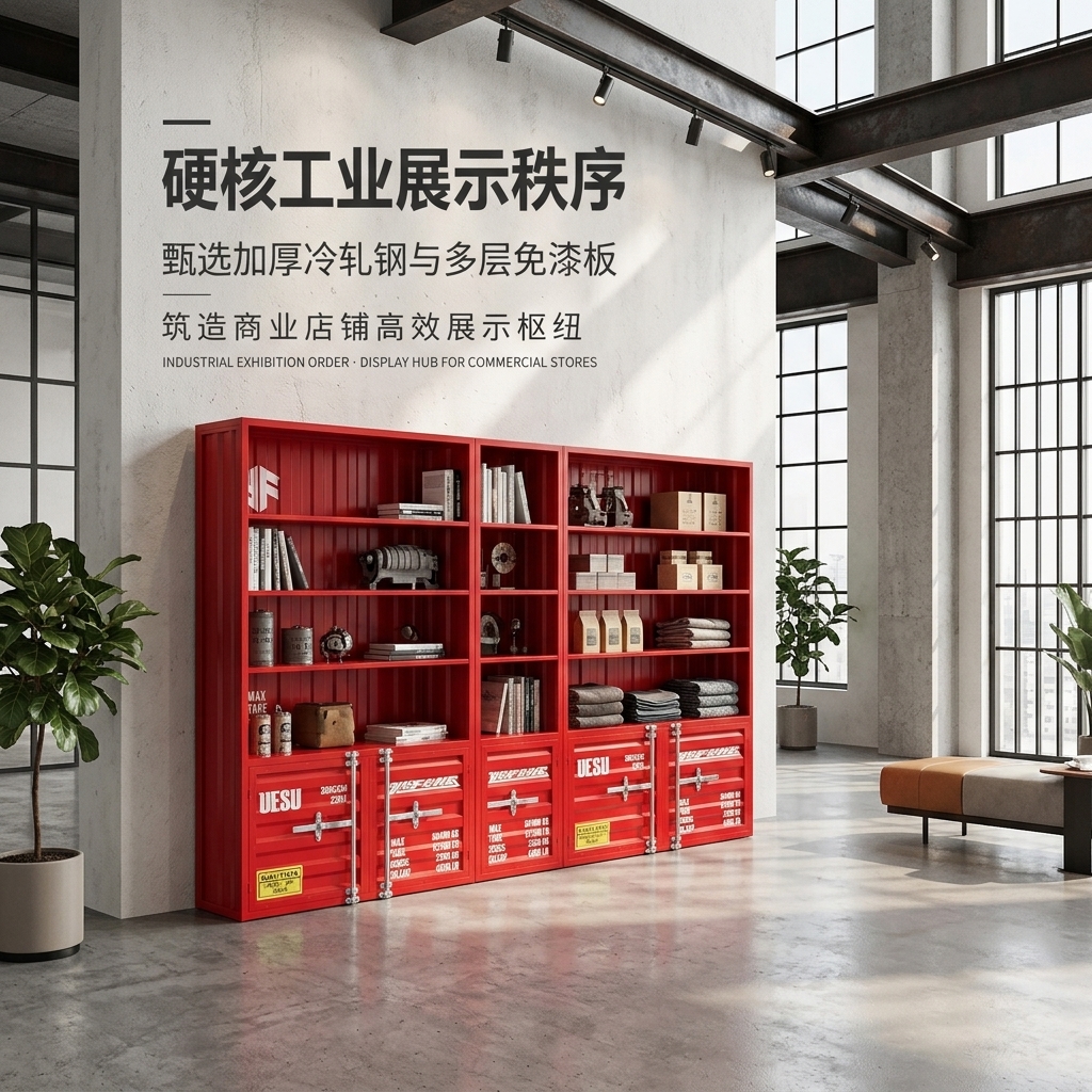 酒柜展示柜手办产品乐高陈列柜工业风集装箱商用展示玻璃柜置物架 - 产品图片