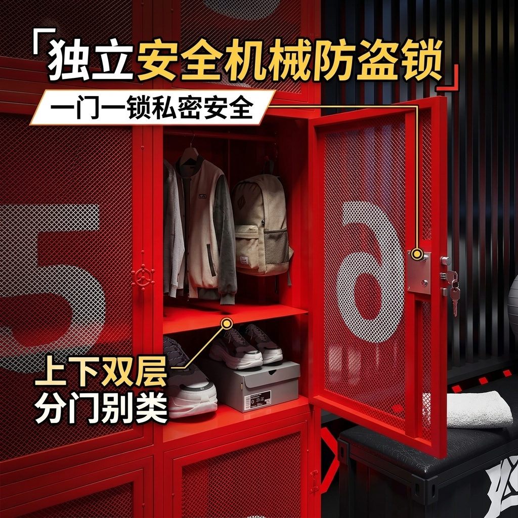 工业风更衣柜健身房舞蹈室体育运动鞋服收纳柜创意铁艺商用储物柜 - 产品图片
