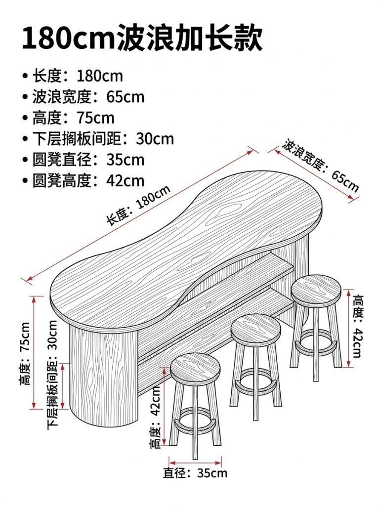 海洋板异形中岛台商业空间展示台咖啡店设计感桌椅圆弧形流水台 - 产品图片