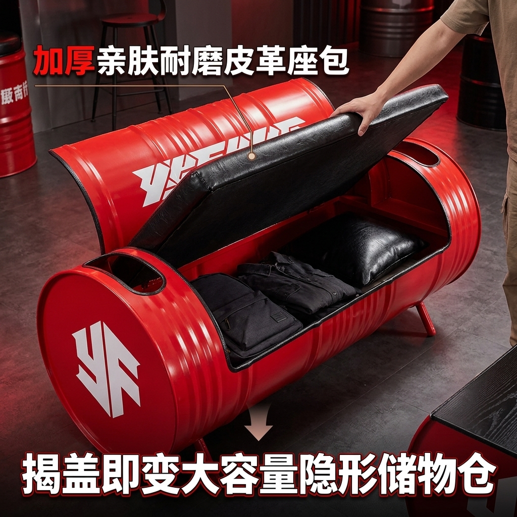 酒吧桌椅组合油桶沙发ktv铁艺茶几服装店创意工业风复古卡座沙发 - 产品图片