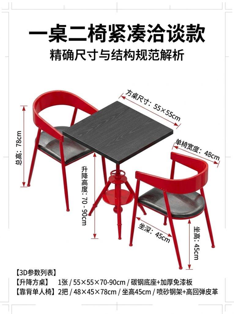 工业风桌椅组合酒吧餐台椅奶茶店咖啡厅休息区洽谈桌网红餐饮家具 - 产品图片