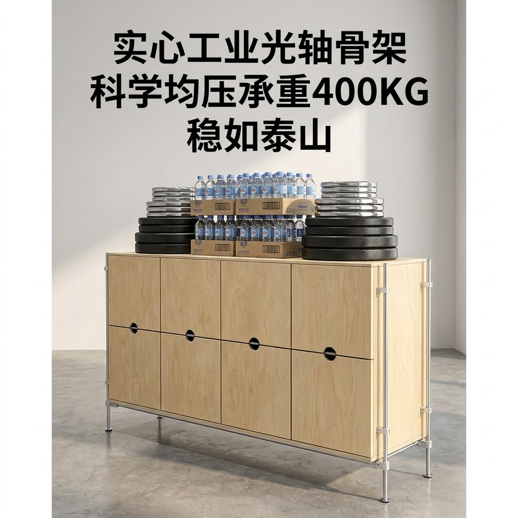 海洋板光轴餐边柜客厅多门储物柜多功能靠墙收纳柜工业风落地斗柜 - 产品图片