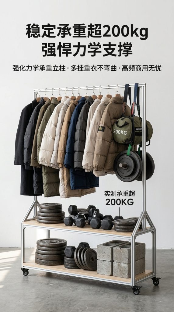 温柔风铝型材海洋板服装展示架落地式多层收纳架商场服装店衣帽架 - 产品图片