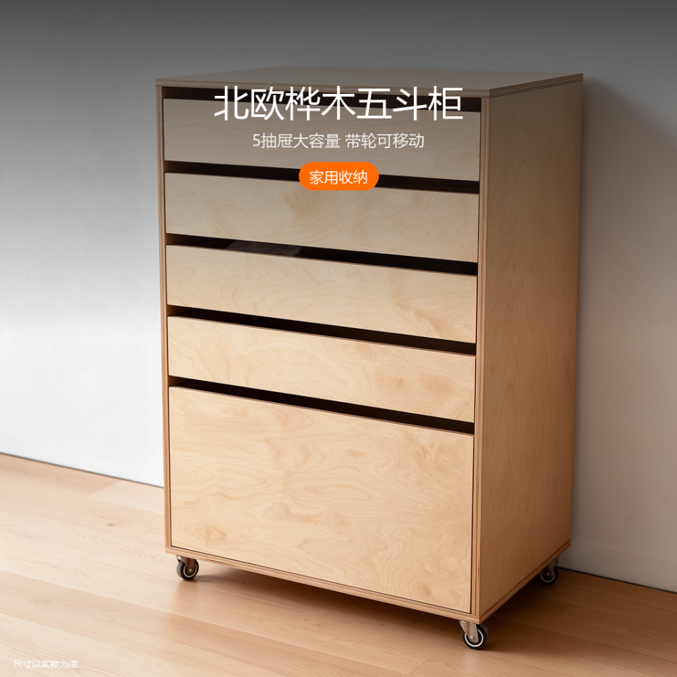 北欧桦木五斗柜