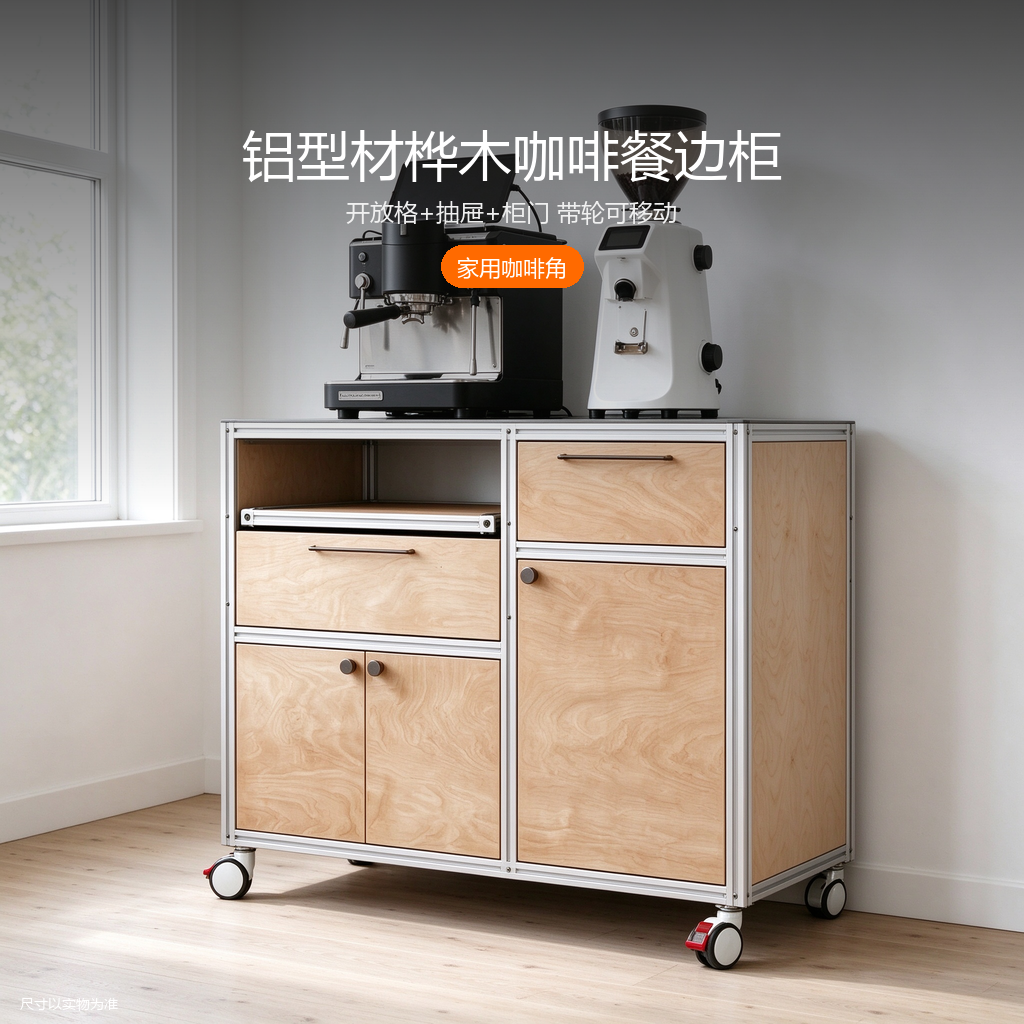 铝型材桦木咖啡餐边柜 - 主图