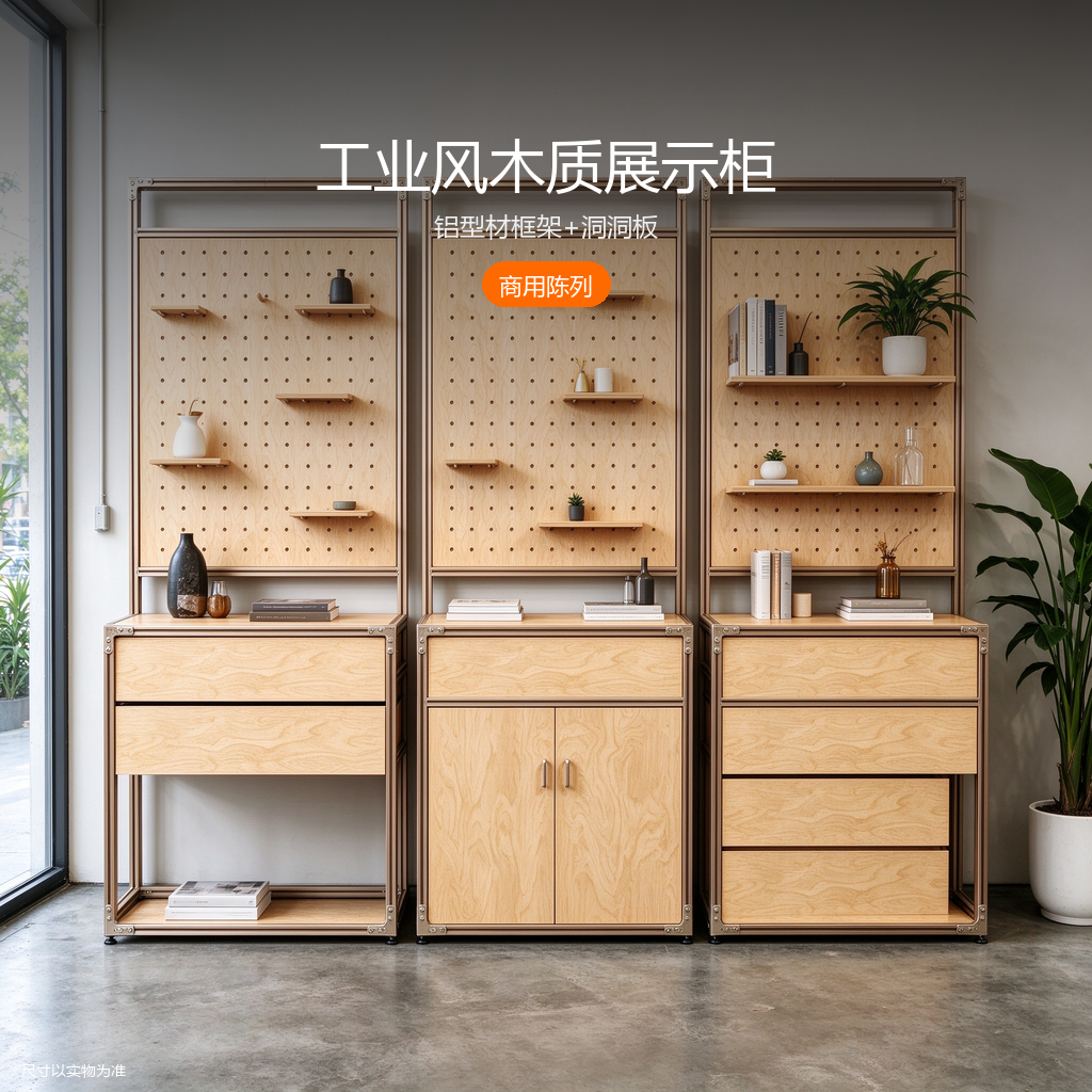 工业风木质展示柜 - 主图