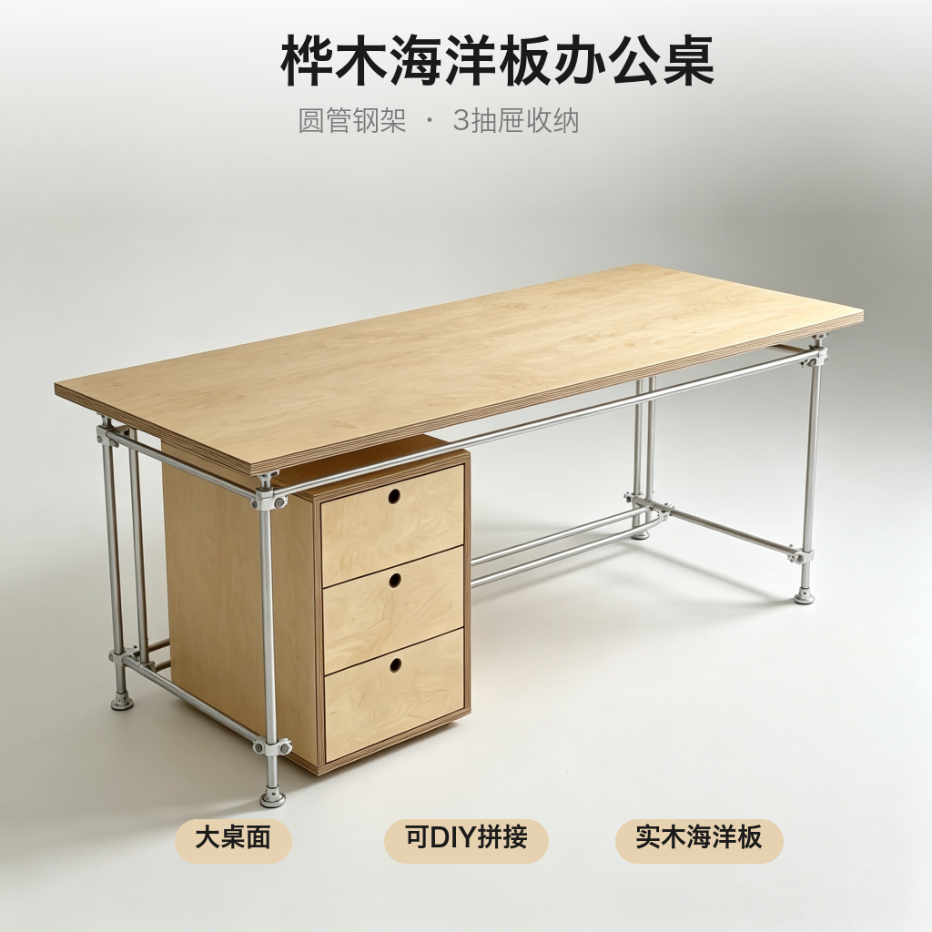 办公桌 / 桦木台式书桌 / ID1038925398515 - 成图