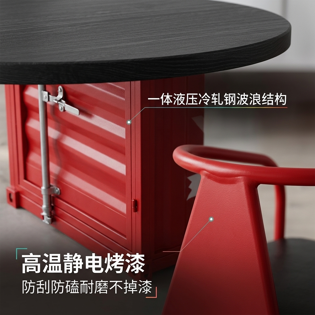 工业风实木餐桌网红烤肉店烧烤店多人包厢个性铁艺圆形餐桌椅组合 - 产品图片