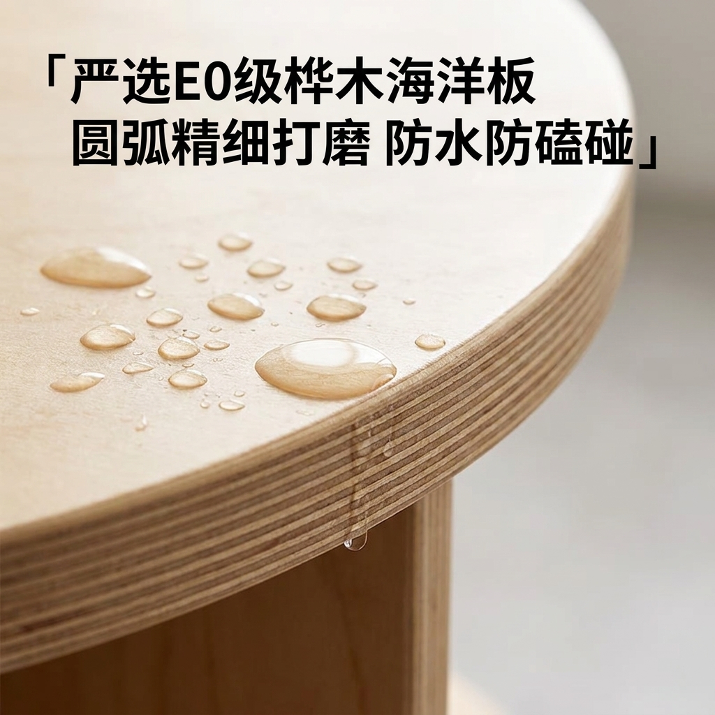 桦木海洋板圆形中岛台多层木质置物架带轮子可移动摆台文创展示台 - 产品图片