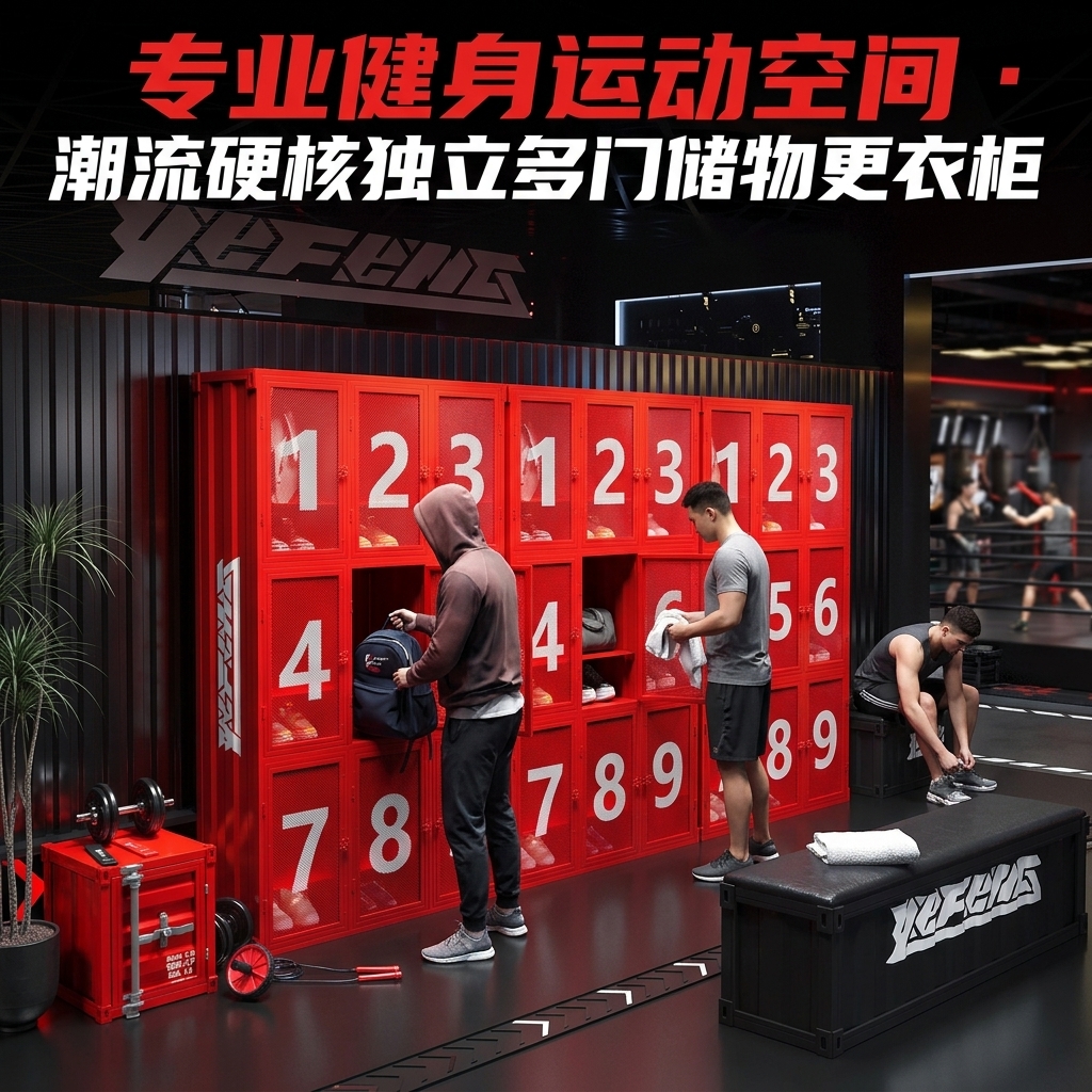工业风更衣柜健身房舞蹈室体育运动鞋服收纳柜创意铁艺商用储物柜 - 产品图片