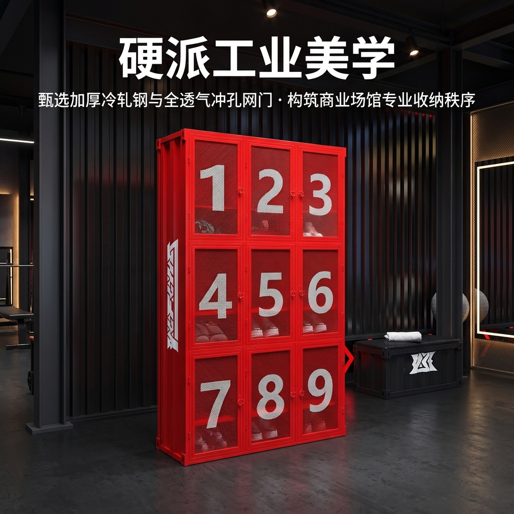 工业风更衣柜健身房舞蹈室体育运动鞋服收纳柜创意铁艺商用储物柜 - 产品图片