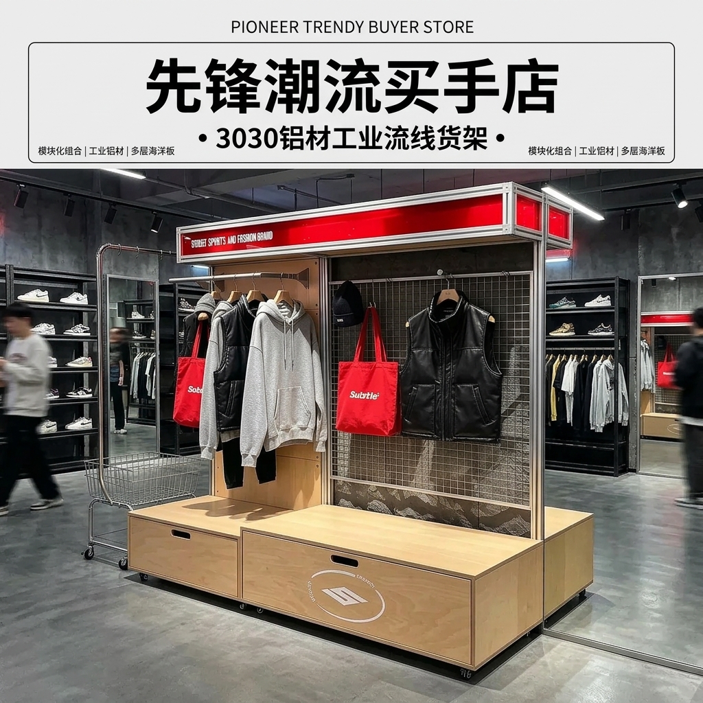 海洋板亚克力展示架可移动产品陈列架展会买手店货架商用置物架 - 产品图片