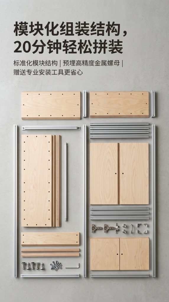 铝型材海洋板木制落地衣帽架服装店轻奢店原木装修服装工作室衣柜 - 产品图片
