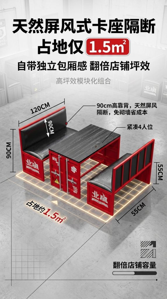 酒吧桌椅组合奶茶店咖啡厅酒吧清吧工业风复古铁艺集装箱卡座沙发 - 产品图片