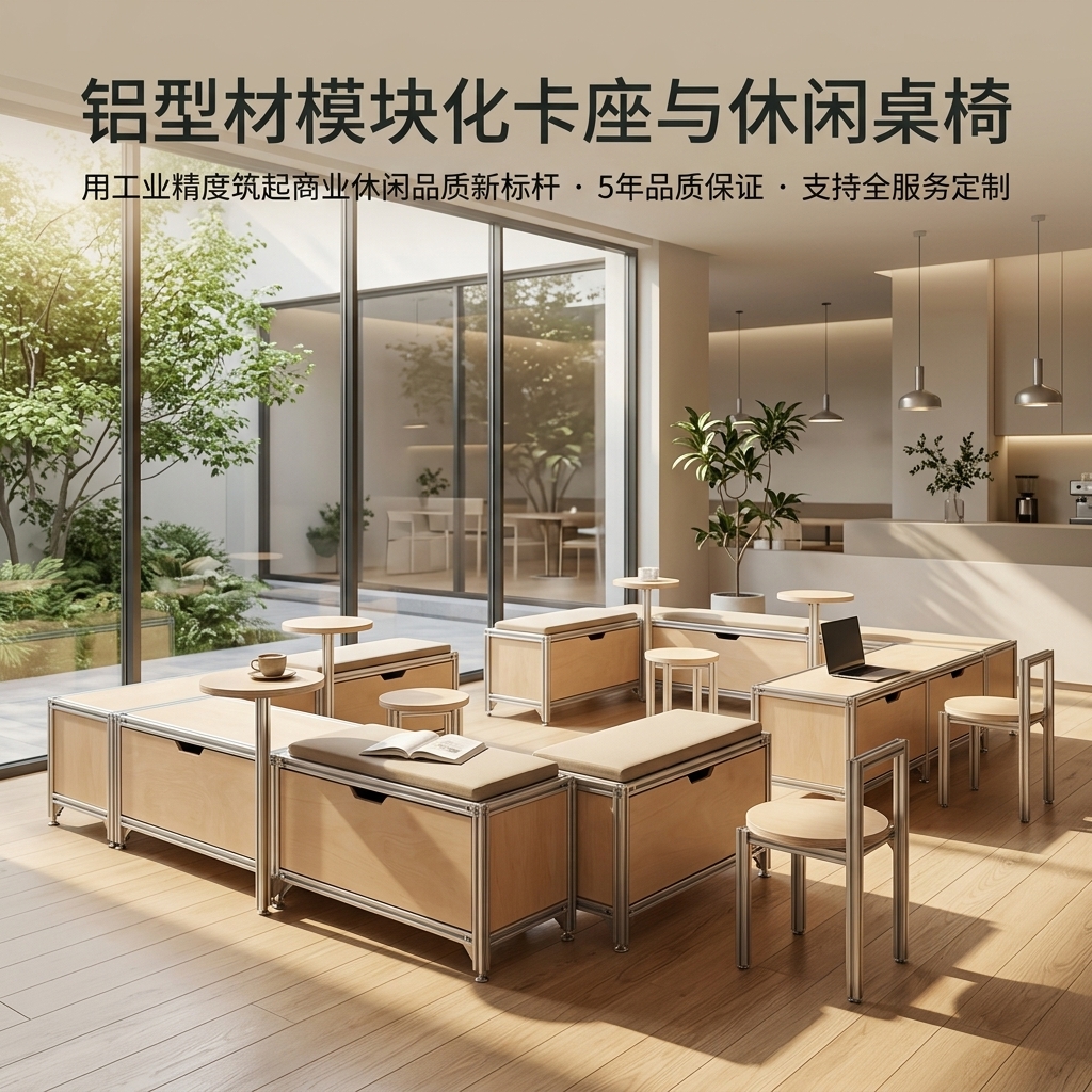 铝型材桌椅卡座休闲区桌椅组合茶几创意卡座储物柜商用转角卡座 - 产品图片