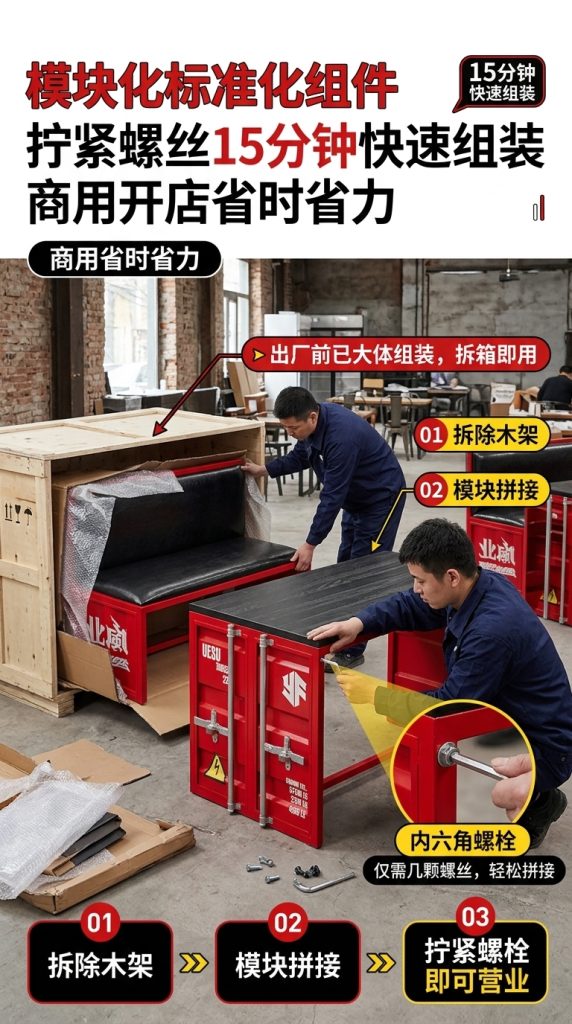 酒吧桌椅组合奶茶店咖啡厅酒吧清吧工业风复古铁艺集装箱卡座沙发 - 产品图片