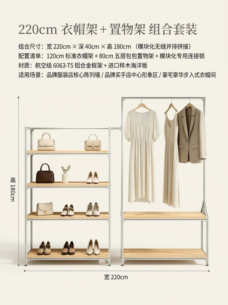 温柔风铝型材海洋板服装展示架落地式多层收纳架商场服装店衣帽架 - 产品图片