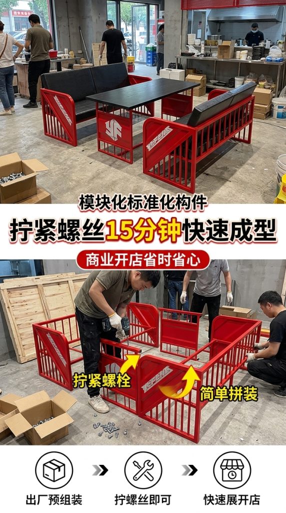 工业风酒吧桌椅组合清吧定制铁艺集装箱复古奶茶店咖啡厅卡座沙发 - 产品图片
