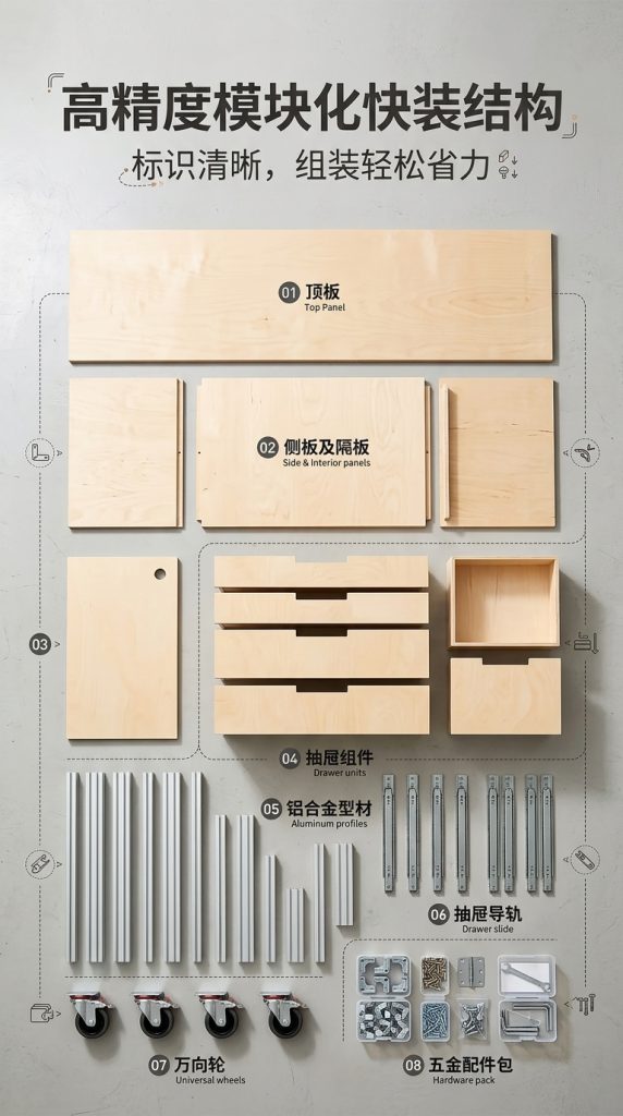 海洋板多层抽屉置物柜办公室多功能储物柜可移动咖啡柜商用展示柜 - 产品图片