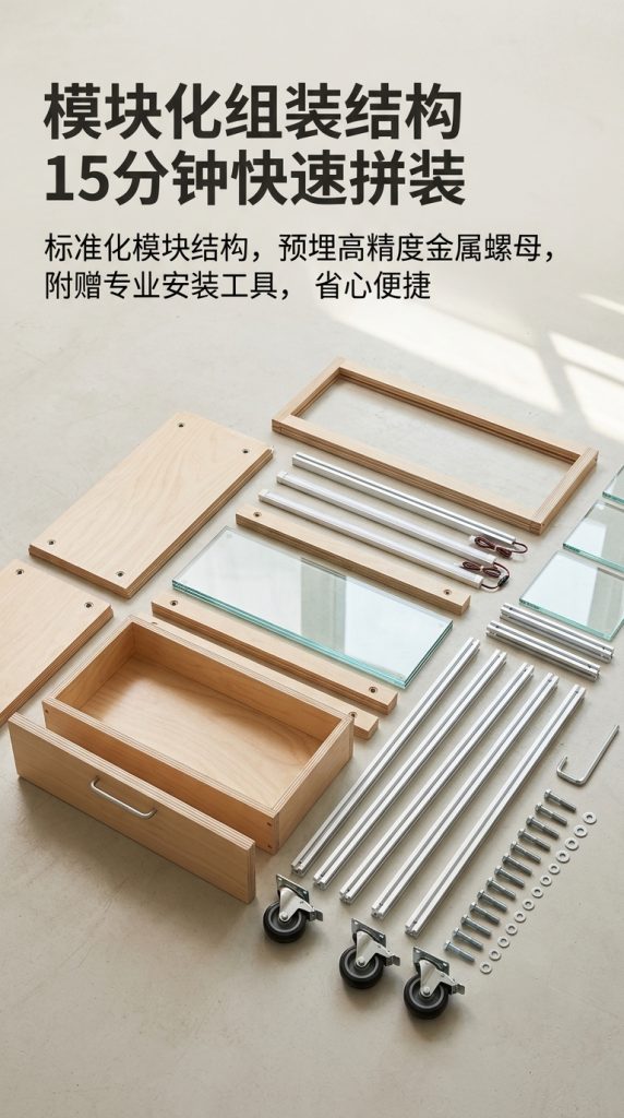 可移动玻璃展示柜多层储物柜海洋板铝型材陈列柜木质展柜可定制 - 产品图片