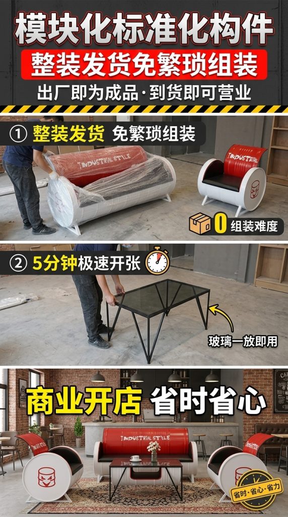 咖啡厅桌椅奶茶店创意商用清吧休闲区工业风酒吧卡座沙发茶几组合 - 产品图片