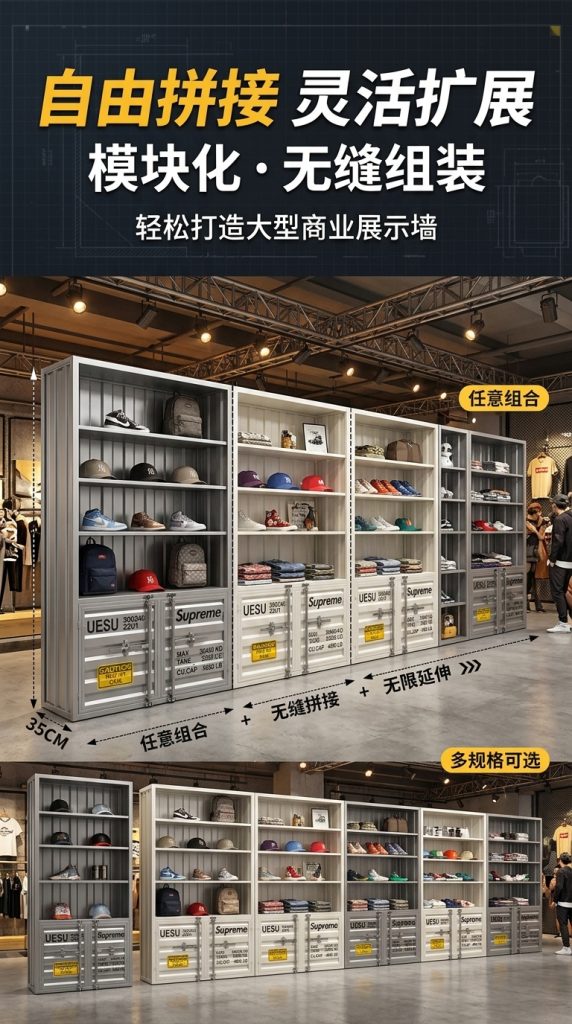 酒柜展示柜手办产品乐高陈列柜工业风集装箱商用展示玻璃柜置物架 - 产品图片