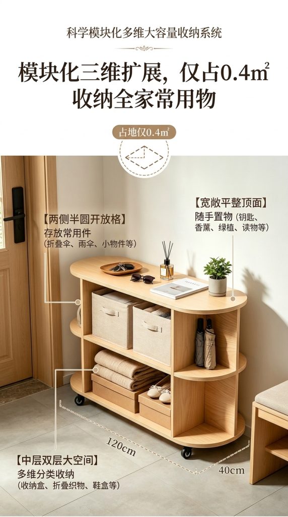 海洋板入户玄关柜可移动多层收纳架简约木质储物柜客厅咖啡柜边柜 - 产品图片