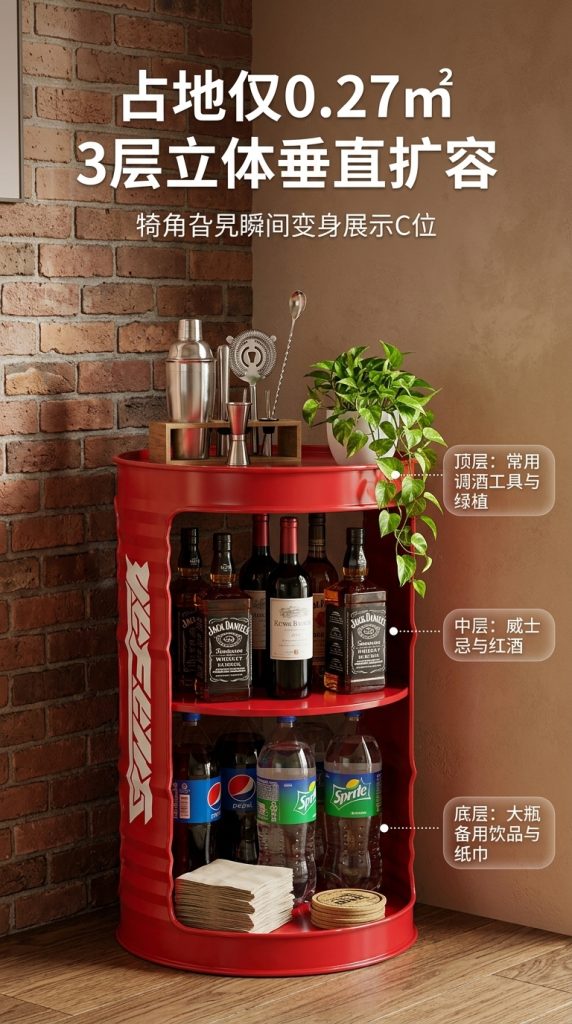 工业风油桶置物架酒吧清吧小酒馆复古创意商用收纳多层隔板展示架 - 产品图片