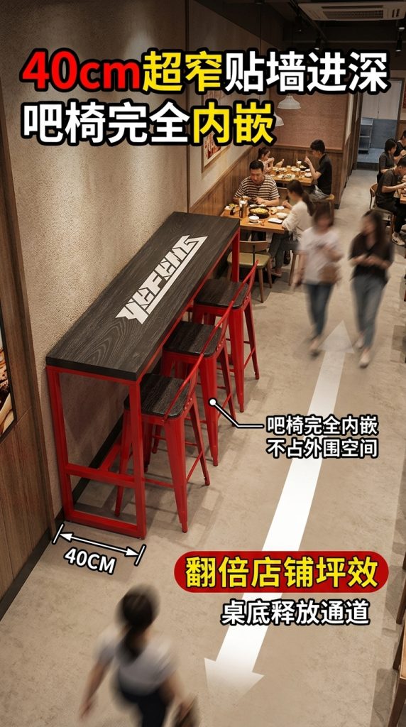 工业风吧台桌酒吧清吧酒馆奶茶店桌椅组合靠墙创意铁艺长条高脚桌 - 产品图片