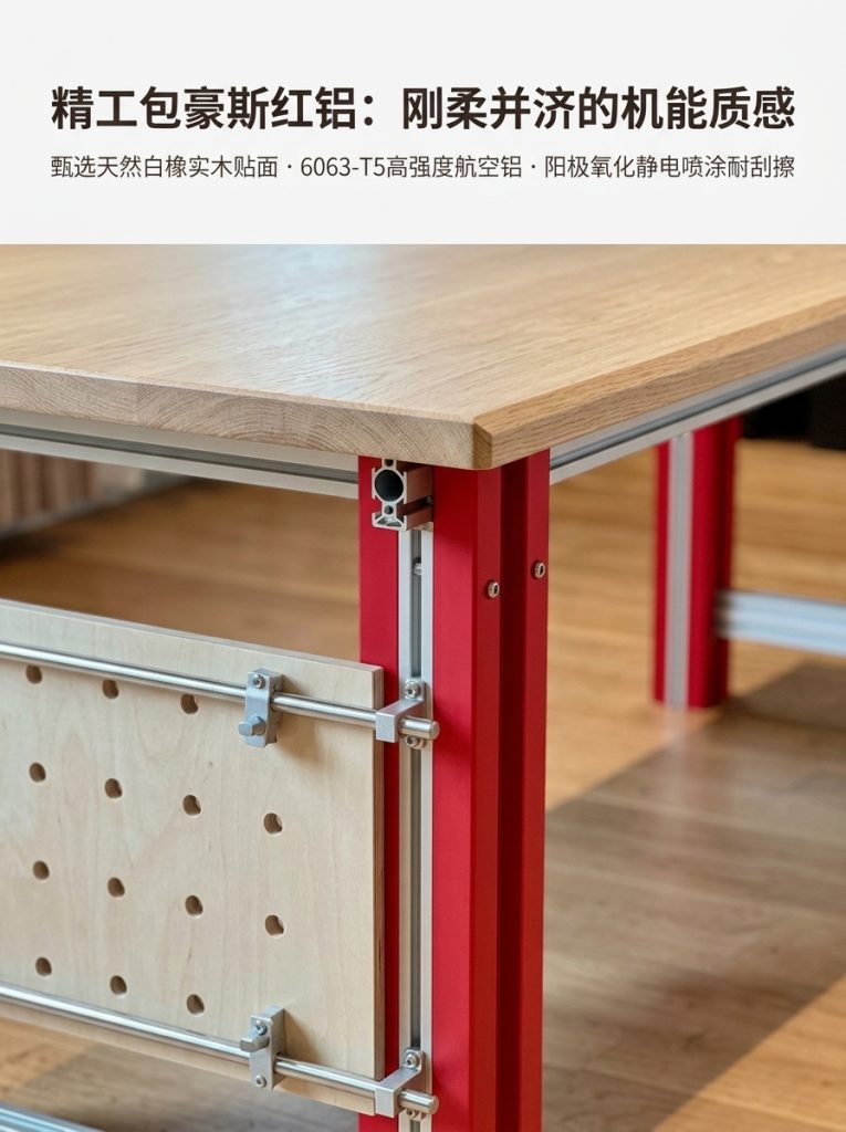 包豪斯风铝合金办公桌2人一体式储物抽屉穿线孔简约电脑桌 - 产品图片