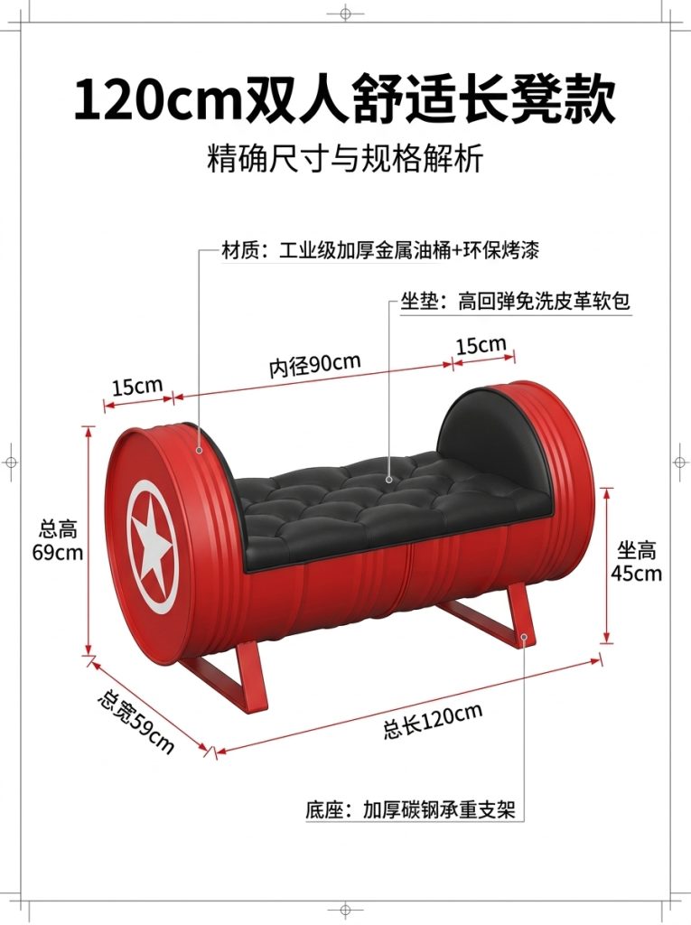 工业风长凳卡座复古美式酒吧ktv沙发油桶服装店试鞋凳创意长条椅 - 产品图片