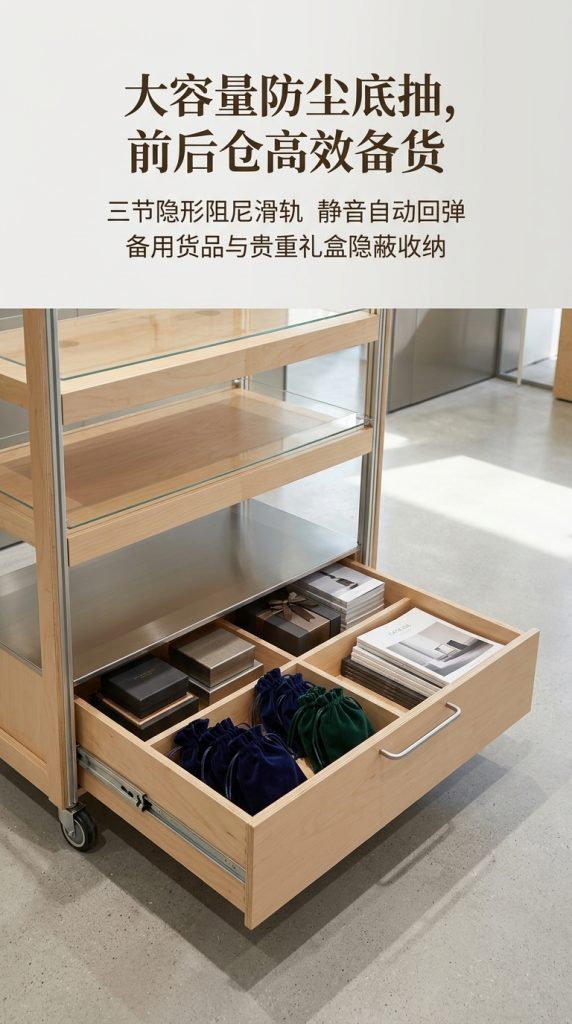 可移动玻璃展示柜多层储物柜海洋板铝型材陈列柜木质展柜可定制 - 产品图片