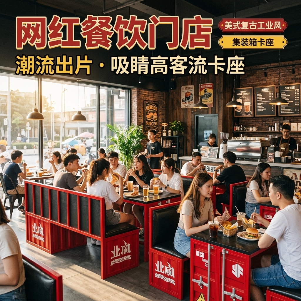 酒吧桌椅组合奶茶店咖啡厅酒吧清吧工业风复古铁艺集装箱卡座沙发 - 产品图片