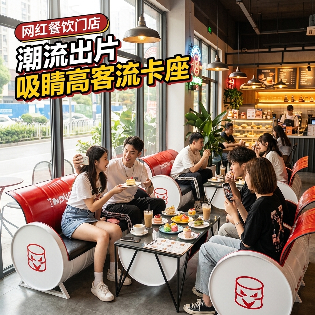 咖啡厅桌椅奶茶店创意商用清吧休闲区工业风酒吧卡座沙发茶几组合 - 产品图片