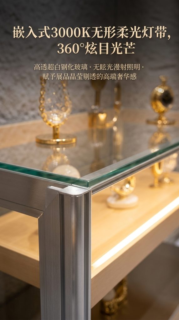 可移动玻璃展示柜多层储物柜海洋板铝型材陈列柜木质展柜可定制 - 产品图片