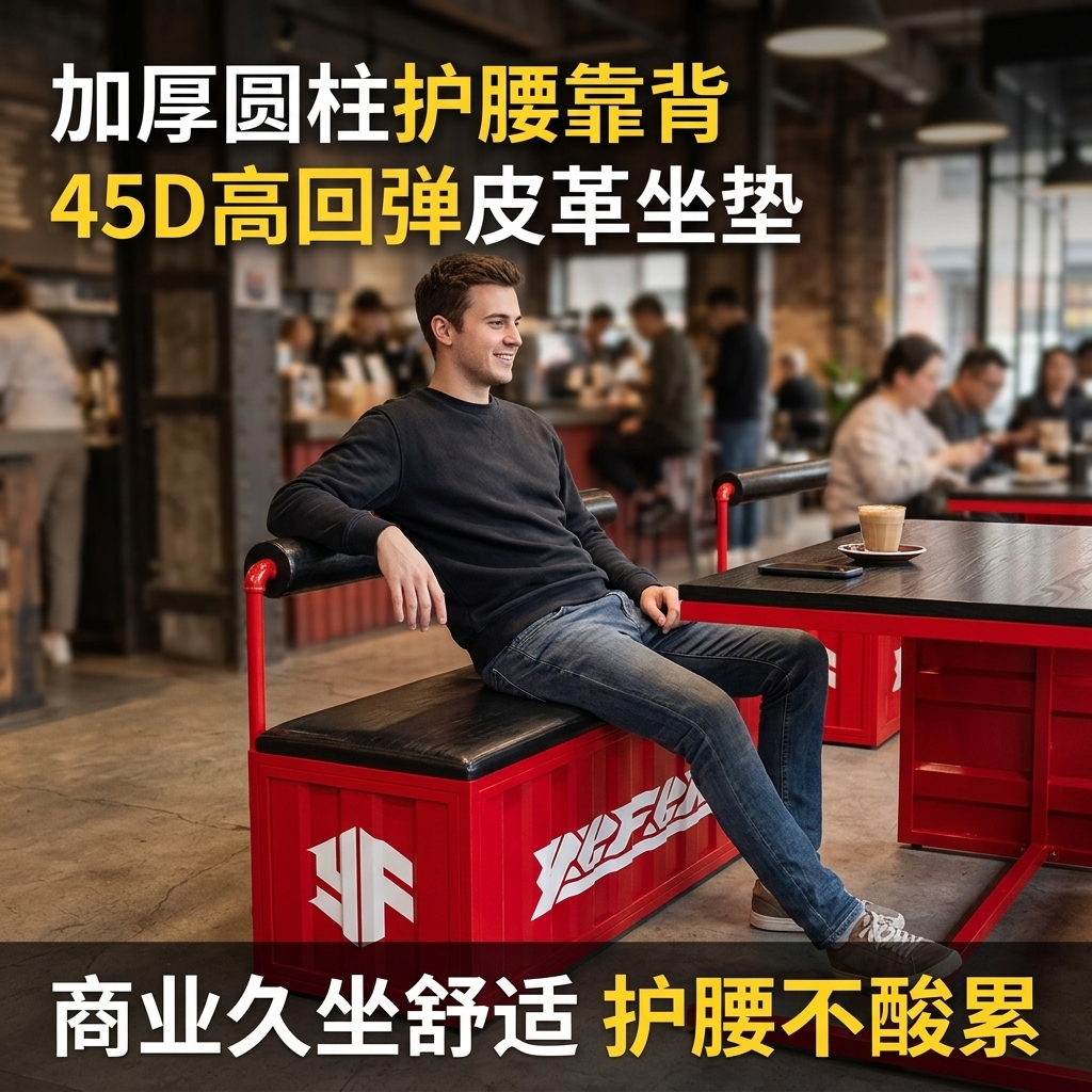 工业风酒吧清吧桌椅组合咖啡厅烧烤店商用创意集装箱铁艺卡座沙发 - 产品图片