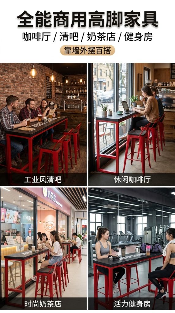 工业风吧台桌酒吧清吧酒馆奶茶店桌椅组合靠墙创意铁艺长条高脚桌 - 产品图片