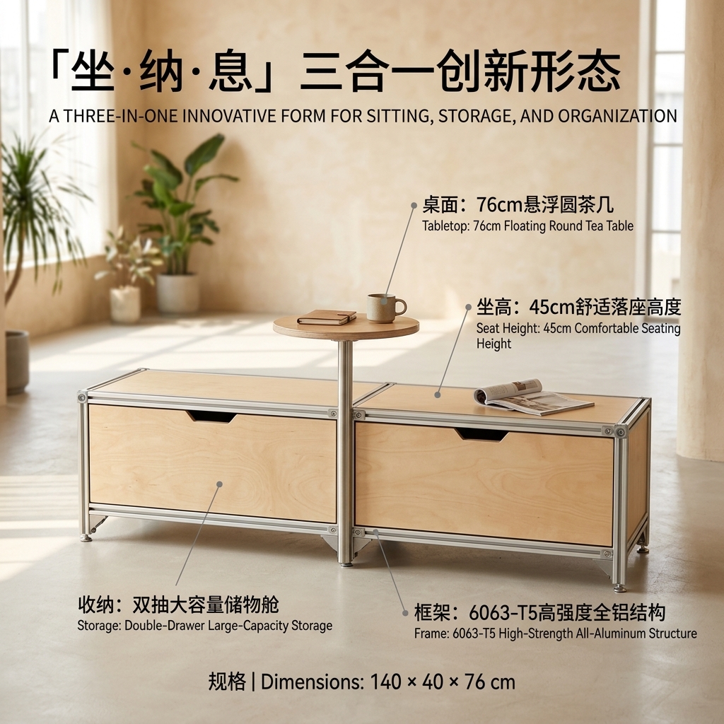 铝型材桌椅卡座休闲区桌椅组合茶几创意卡座储物柜商用转角卡座 - 产品图片