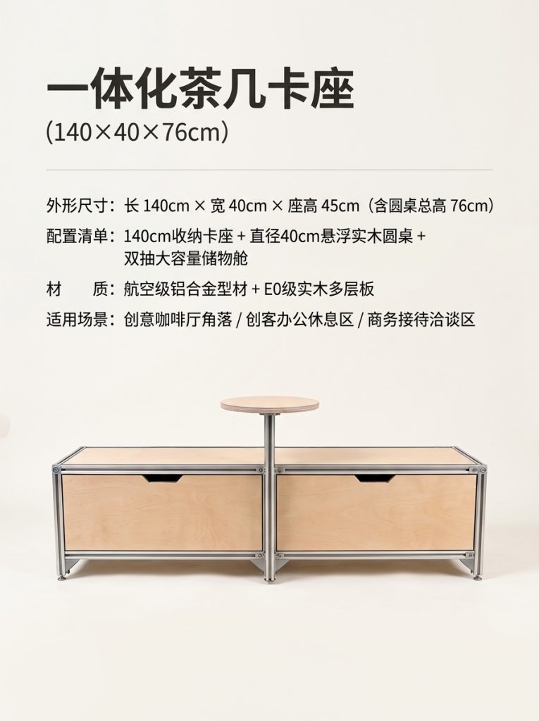 铝型材桌椅卡座休闲区桌椅组合茶几创意卡座储物柜商用转角卡座 - 产品图片