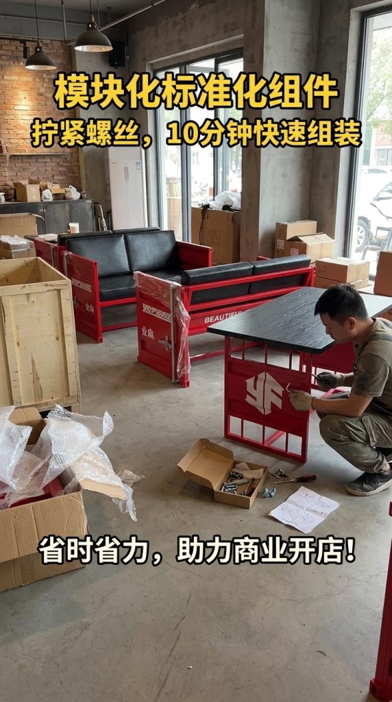 工业风酒吧桌椅组合清吧烧烤店西餐厅咖啡厅商用铁艺餐椅卡座沙发 - 产品图片