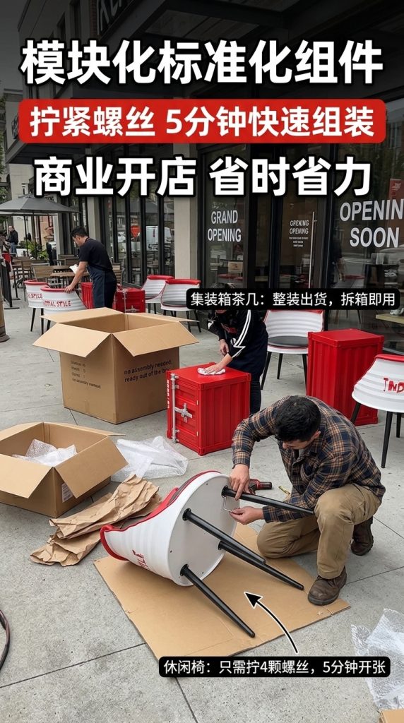 户外露营休闲外摆桌椅创意商用商场公共座椅工业风奶茶店桌椅组合 - 产品图片